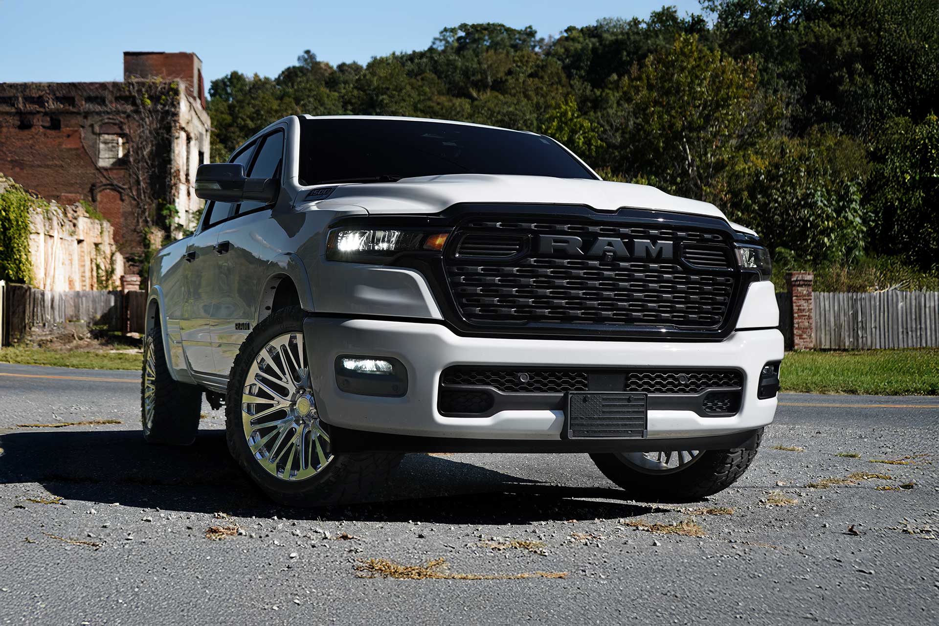 white dodge ram 1500 with polished artem off road af05 phantom forged truck wheels