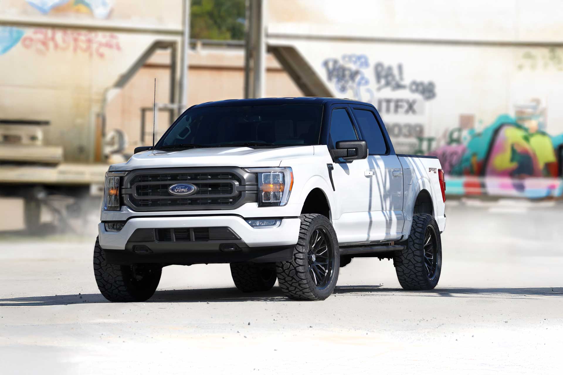 white ford f150 with gloss black milled artem off road a206 novus wheels